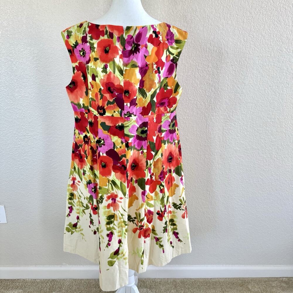 ELIZA J Sz 14 W Womens A-line Floral Pink Orange Sleeveless Summer Spring Dress - Picture 6 of 14